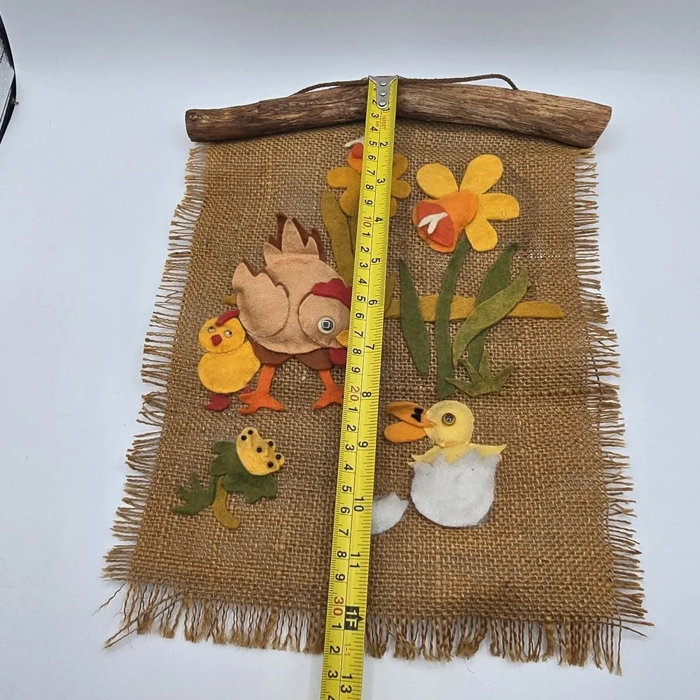 Burlap Chicken Chicks Wall Decor Hanging Farmhouse Country Cottagecore Vtg